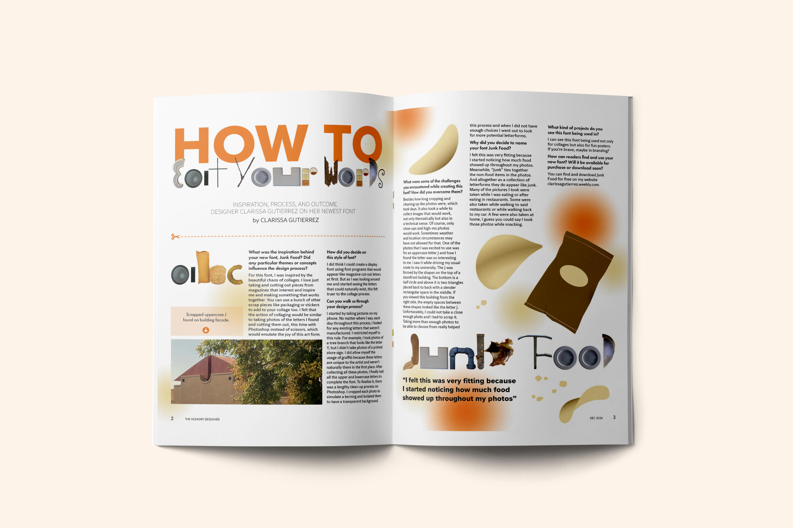 How to Eat Your Words Untraditional Letterforms Editorial Layout Design Adobe InDesign & Illustrator December 2024